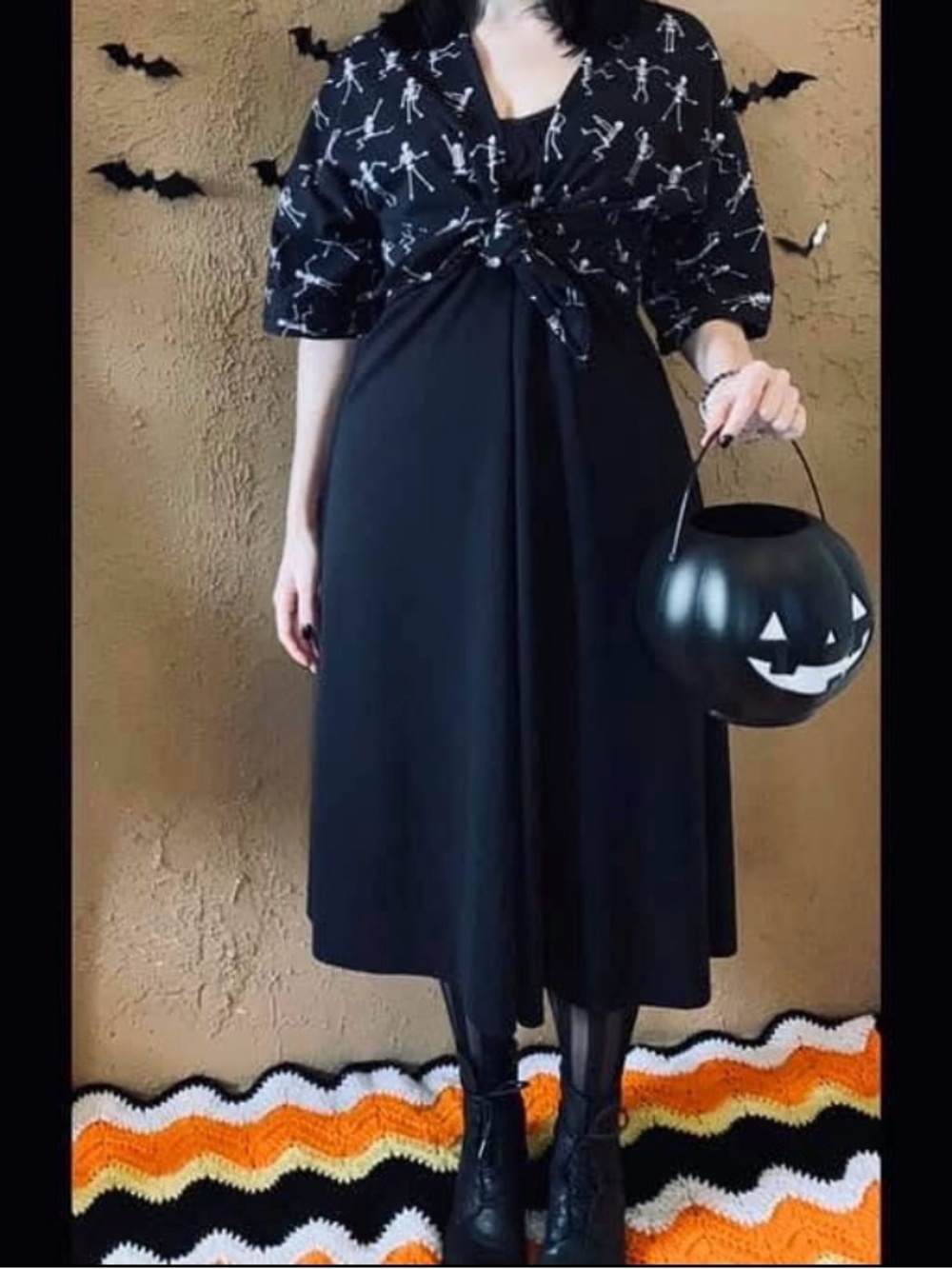 Handmade Halloween Skull Skulls Dancing Skeleton Novelty Wrap Top Blouse Tie